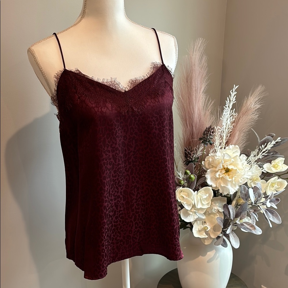 Burgundy Lace Trim Cami Top